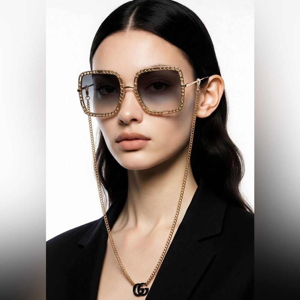New Authentic Gucci Sunglasses Women's GG1033S 002 Gold Necklace Chain 57-21-215 - Picture 4 of 17